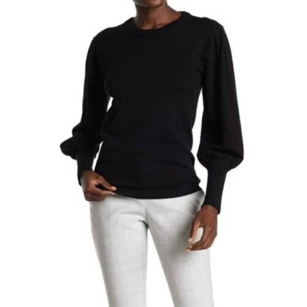Magaschoni Women's M Medium Viscose Blend Balloon Puff Sleeve Sweater Black